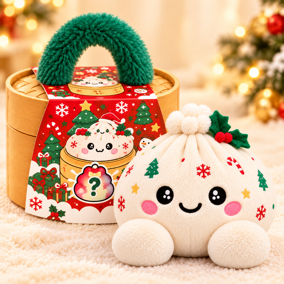 Christmas Plush Dumplings | Mjuka Squishy Gosedjur i Söt Steamer-box