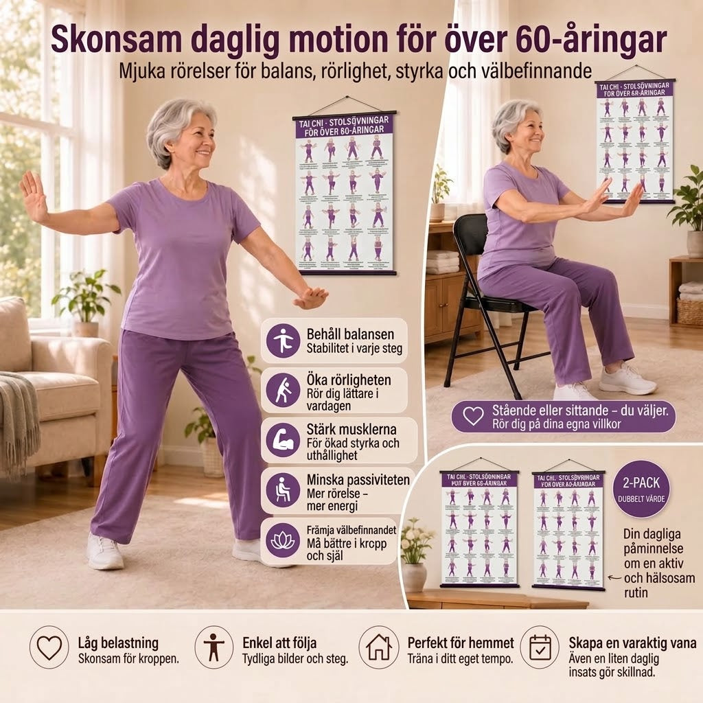 Tai Chi stolträning – Set med 2 affischer för enkel hemmaträning (60+)