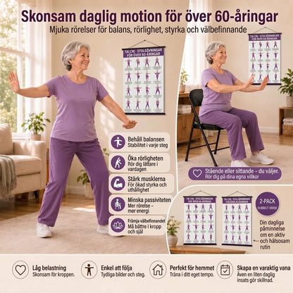 Tai Chi stolträning – Set med 2 affischer för enkel hemmaträning (60+)