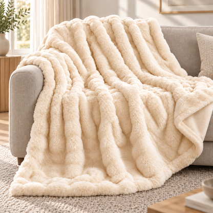 Cloud Faux Rabbit Fur – Extra stor och lyxigt mjuk bubbelpläd