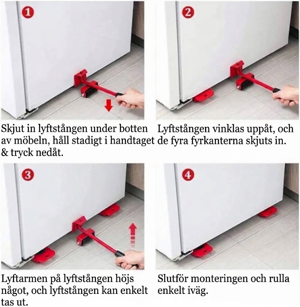 Uppsättning med lyft- och flyttverktyg för möbler