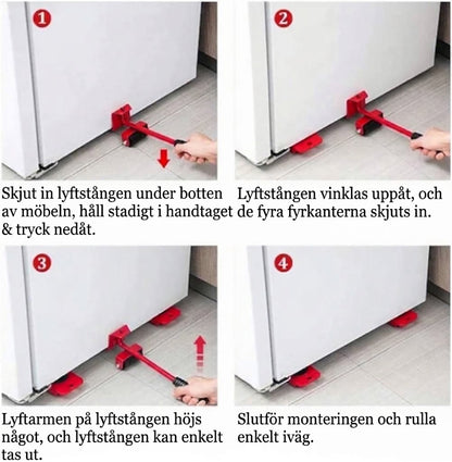 Uppsättning med lyft- och flyttverktyg för möbler
