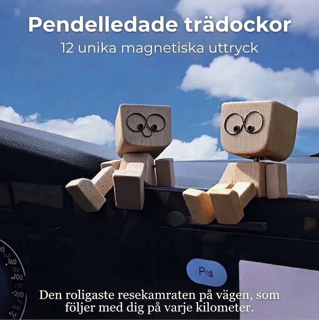 Charmig Liten Gungfigur i Trä med 12 Magnetiska Ansiktsuttryck