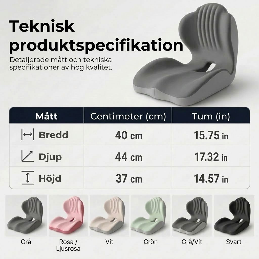 Ergonomisk sittdyna med ryggstöd i memory foam