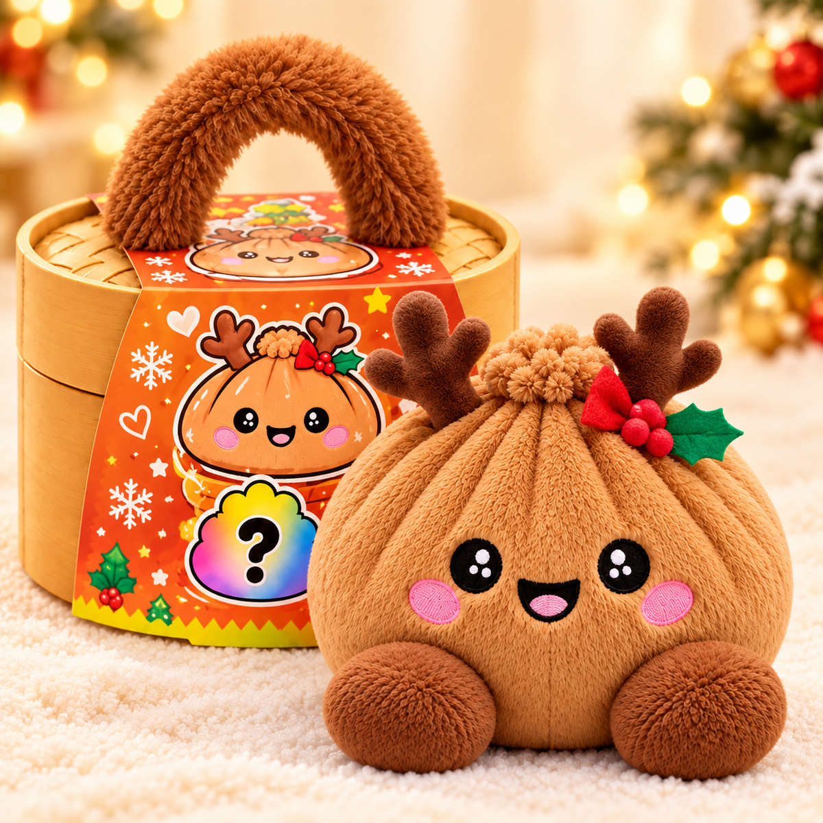 Christmas Plush Dumplings | Mjuka Squishy Gosedjur i Söt Steamer-box