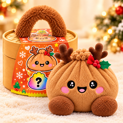 Christmas Plush Dumplings | Mjuka Squishy Gosedjur i Söt Steamer-box