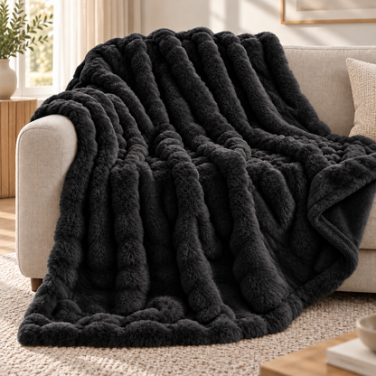 Cloud Faux Rabbit Fur – Extra stor och lyxigt mjuk bubbelpläd