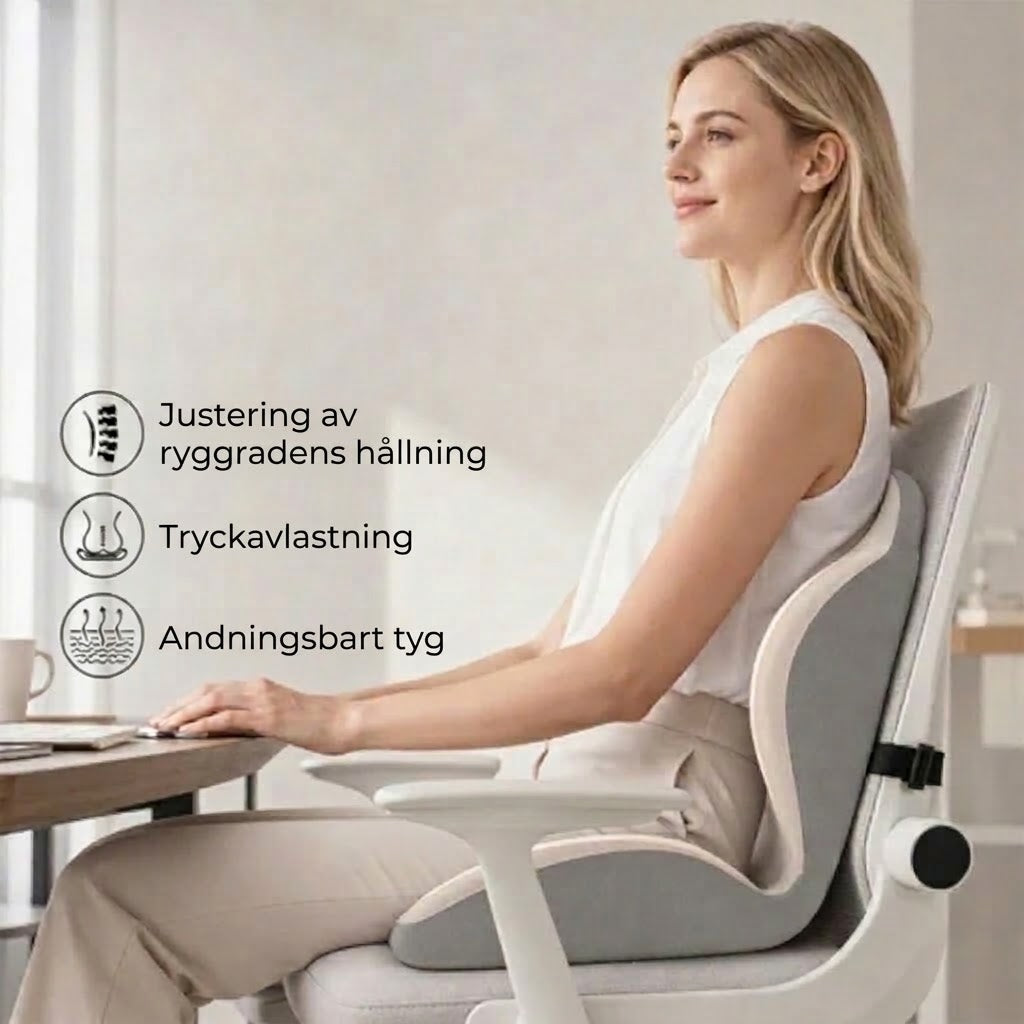 Ergonomisk sittdyna med ryggstöd i memory foam
