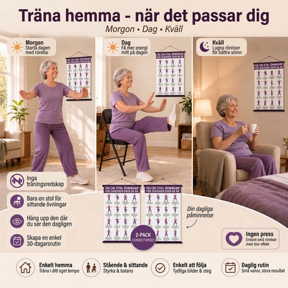 Tai Chi stolträning – Set med 2 affischer för enkel hemmaträning (60+)