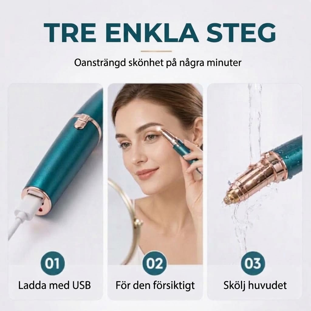 Elektrisk ögonbrynsepilator i pennformat – Inbyggd LED-lampa och USB-laddningsbar
