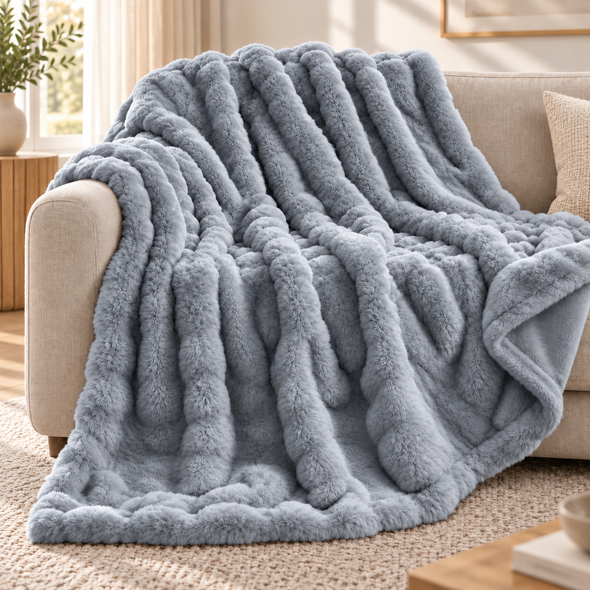 Cloud Faux Rabbit Fur – Extra stor och lyxigt mjuk bubbelpläd