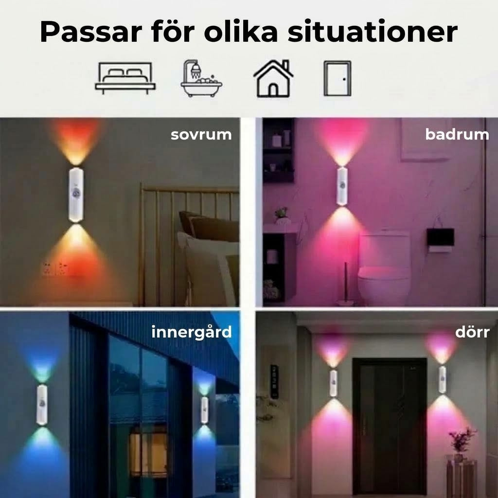LED-vägglampa med rörelsesensor – Trådlös, dimbar och USB-uppladdningsbar