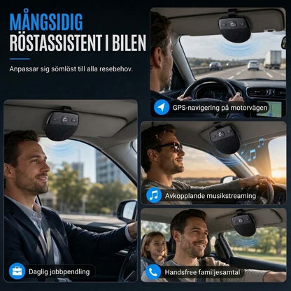Bluetooth handsfree SP11 för solskydd, automatisk påslagning via vibration, stöd för A2DP och röstmeddelande om inkommande nummer