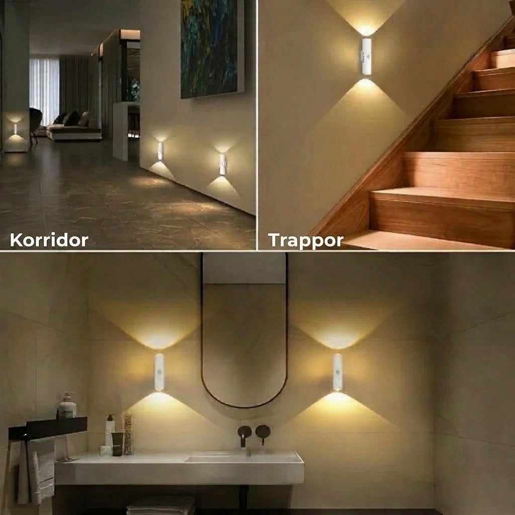 LED-vägglampa med rörelsesensor – Trådlös, dimbar och USB-uppladdningsbar
