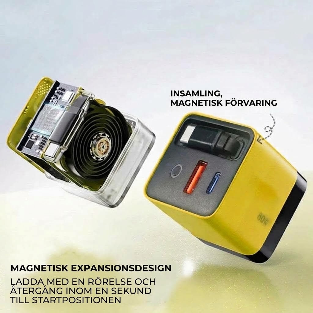 65W Type-C snabbladdare på 80 cm med USB- och Type-C-anslutning