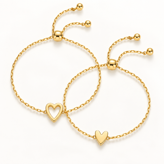 Love Bracelet Set – Matchande hjärtarmband i 14K guldplätering
