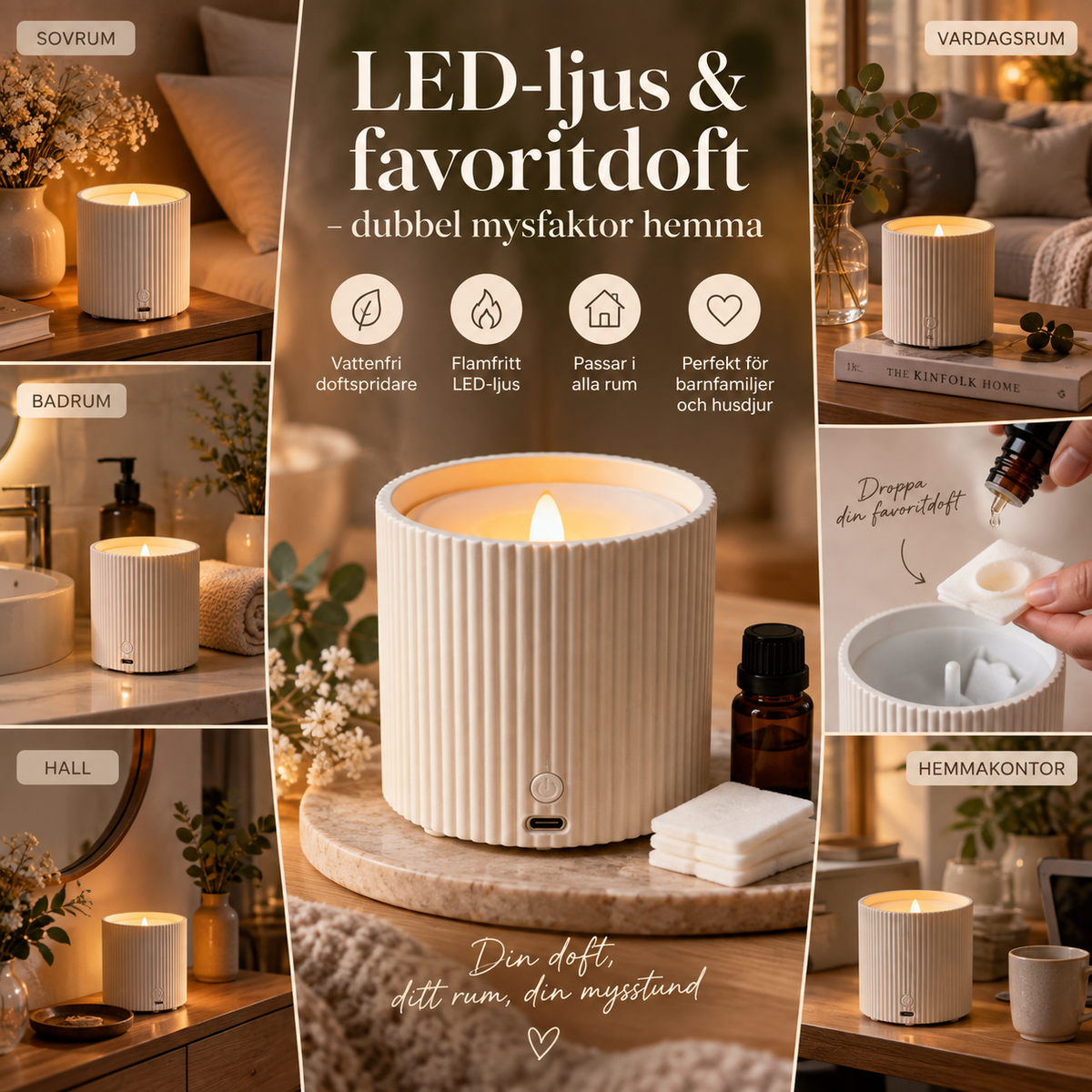 Uppladdningsbar Doftspridare med LED-ljus