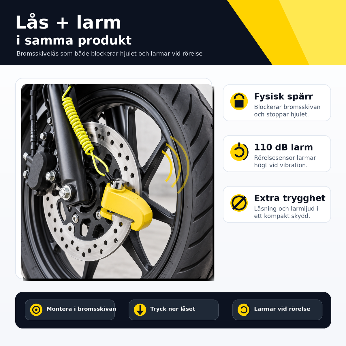 LarmLås 110 dB – Bromsskivelås för cykel, moped & MC