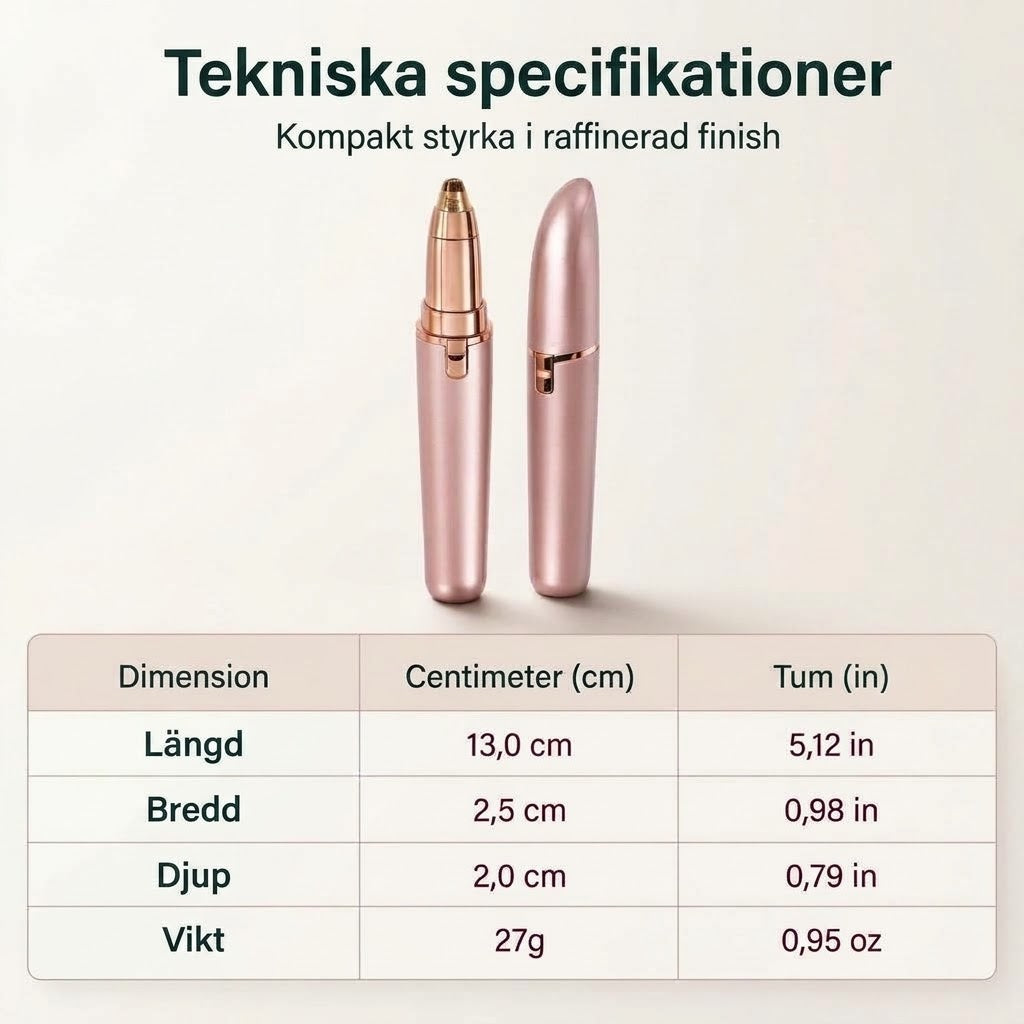 Elektrisk ögonbrynsepilator i pennformat – Inbyggd LED-lampa och USB-laddningsbar