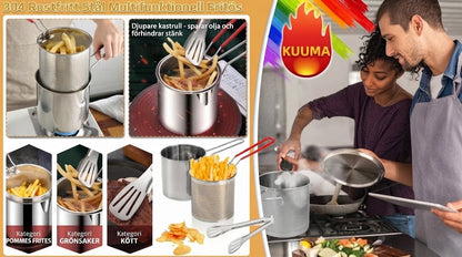 🥘 Multifunktionell Friteringsgryta i 304 Rostfritt Stål | Stänksäker & Oljesparande