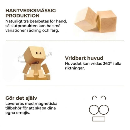 Charmig Liten Gungfigur i Trä med 12 Magnetiska Ansiktsuttryck