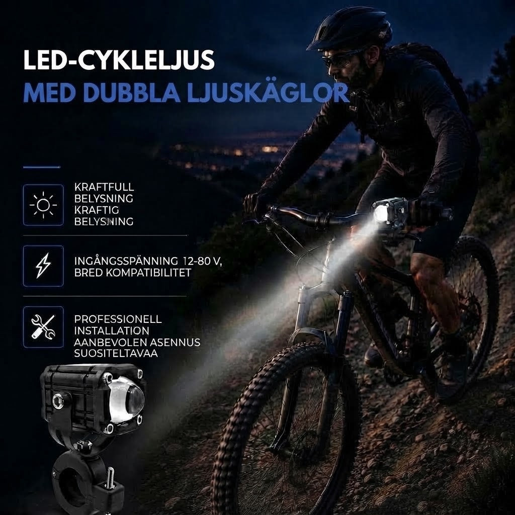 LED Cykellampa med Dubbel Ljusstråle
