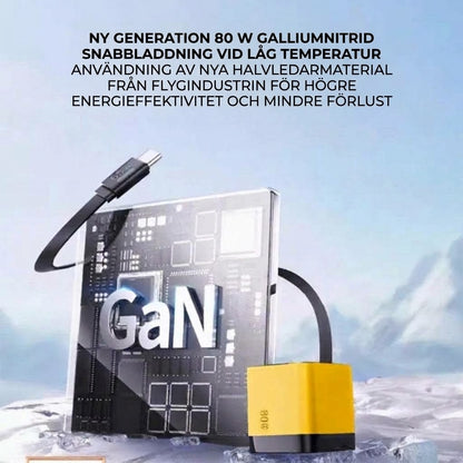 65W Type-C snabbladdare på 80 cm med USB- och Type-C-anslutning
