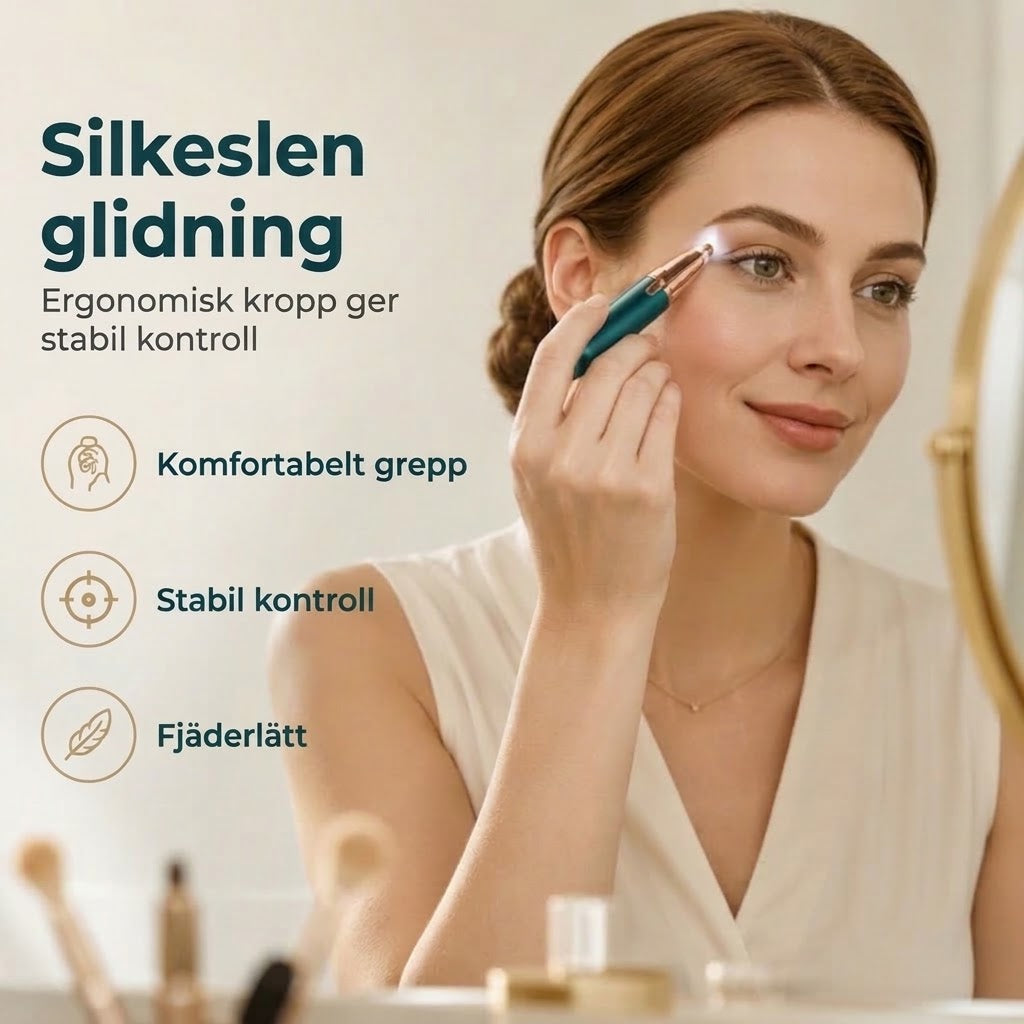 Elektrisk ögonbrynsepilator i pennformat – Inbyggd LED-lampa och USB-laddningsbar