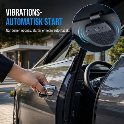 Bluetooth handsfree SP11 för solskydd, automatisk påslagning via vibration, stöd för A2DP och röstmeddelande om inkommande nummer