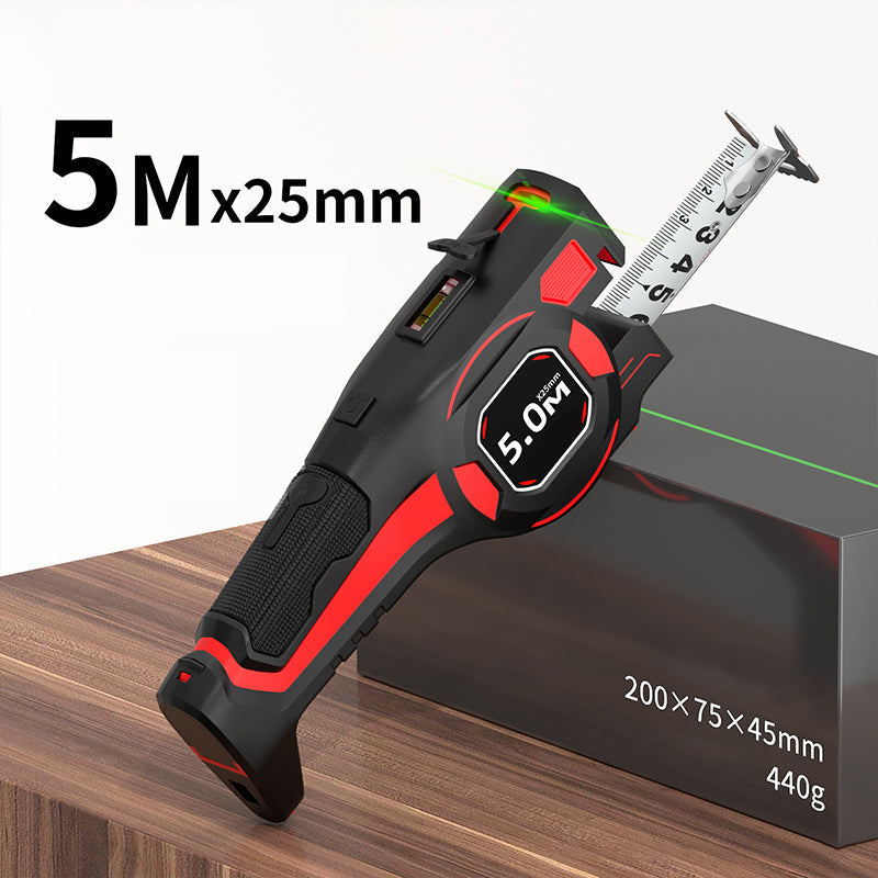 Måttband med laserguide och vattenpass